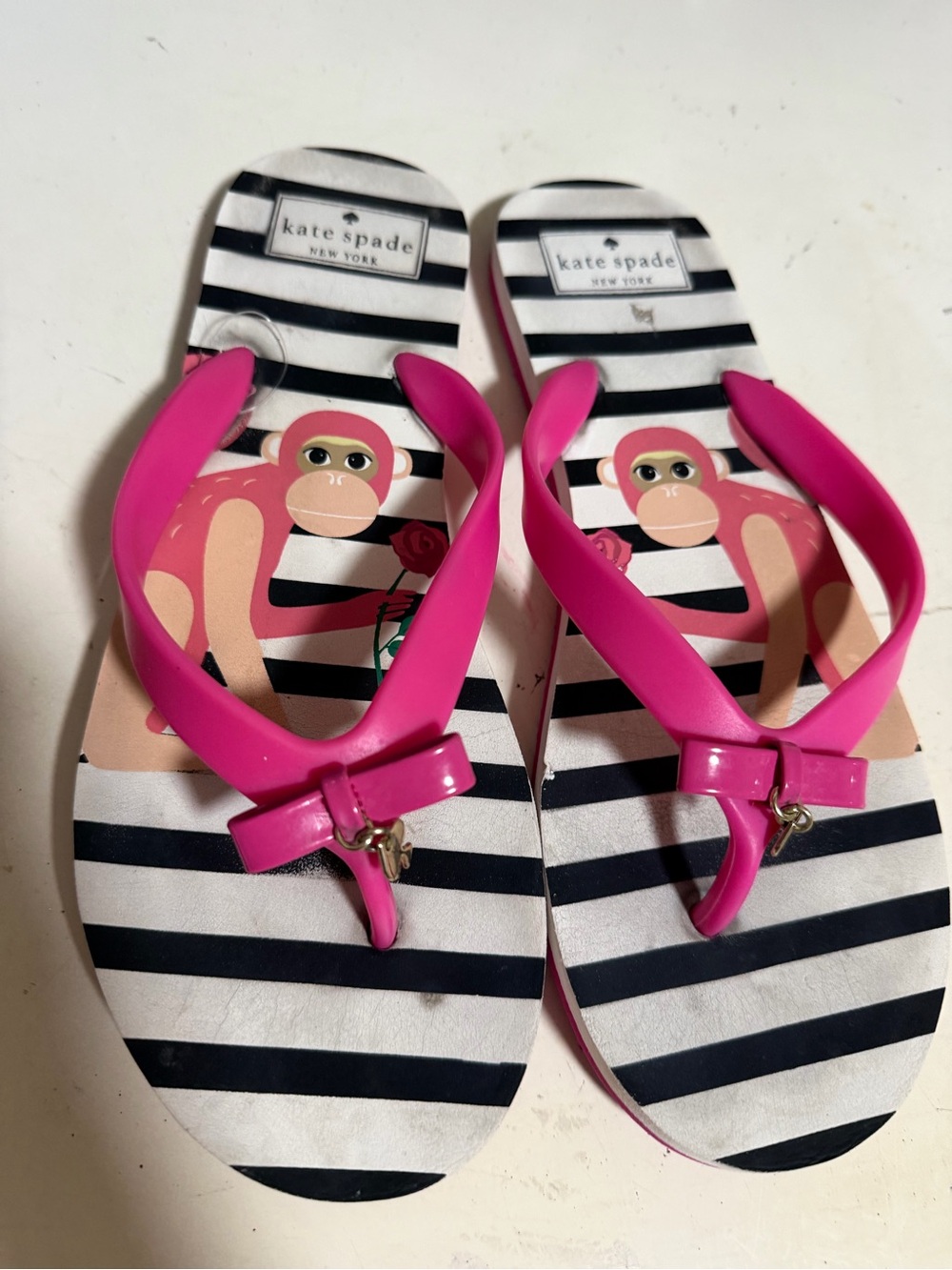 kate spade Pink Bow women Flip Flops with Monkey Print